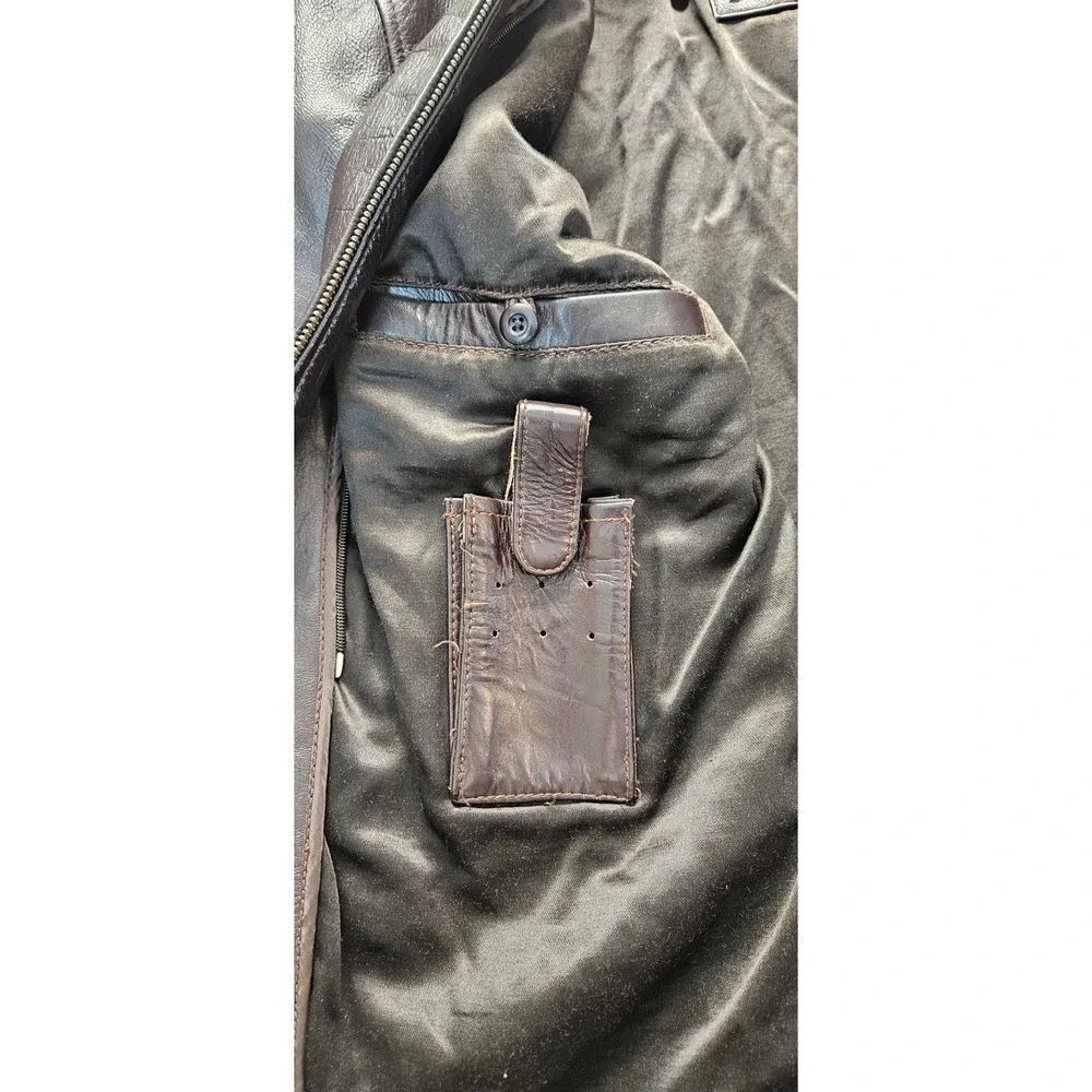 Oscar Leopold Mens Brown Leather Jacket Satin Lined Full Zip Bomber Coat Large